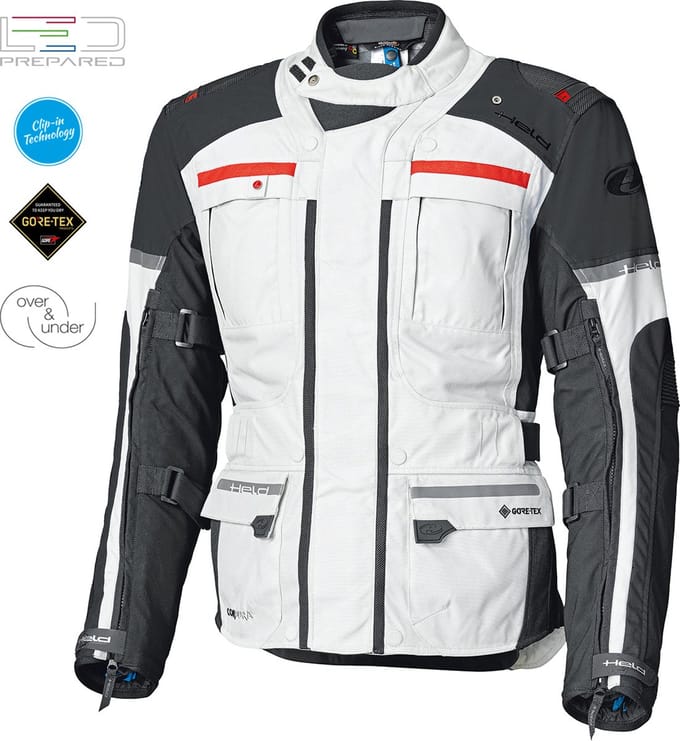 Held Carese Evo GTX Lichtgrijs Rood Textiele Motorjas - Jas