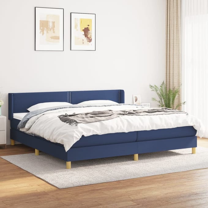 vidaXL - Boxspring - met - matras - stof - blauw - 200x200 - cm