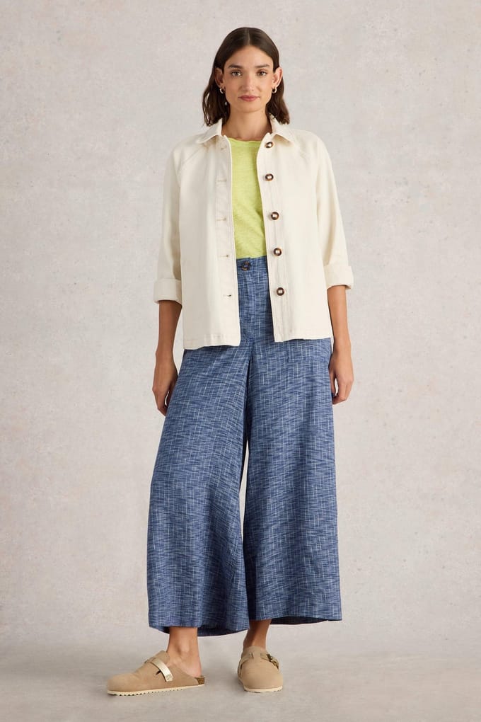 White Stuff Roxy Linen Blend Culotte Blue Multi Maat: 10 REGULAR | Wijde Broeken Outlet | Dames | Blauw