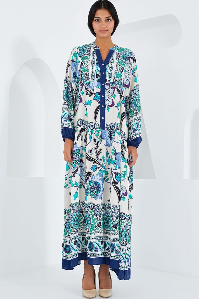 Gedrukt V-hals Maxi-jurk
