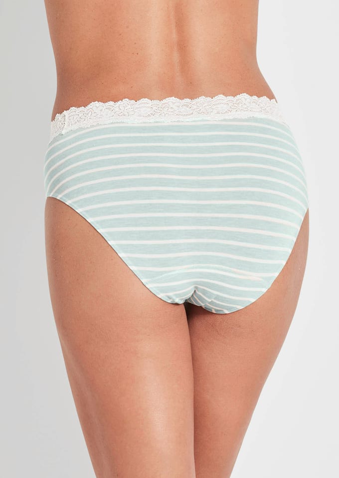 Viscose tailleslip met kant - mintgroen / gebroken wit / gestreept - Gr. 42 van Goldner Fashion