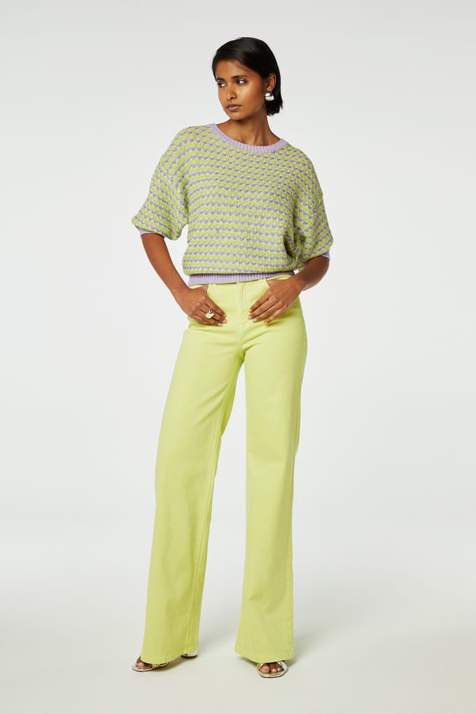 Fabienne Chapot Thea Wide Lime Light Maat: W29L32 | Flared Jeans Outlet | Dames | Groen