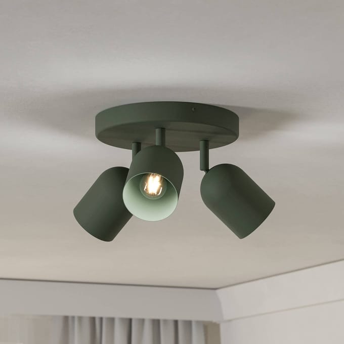 EGLO Plafondspot Tilston, donkergroen, Ø 25 cm, 3-lamps, staal