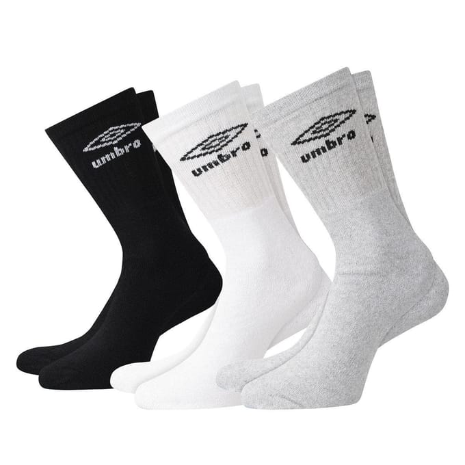 Umbro Herenbemanningsleden Sokken (Pakket van 3) (Zwart/Wit/Grijs)