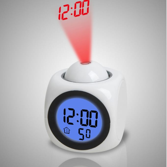 Projector Tafelklok Multifunctioneel Plastic USB Opladen LED Spraakfunctie Projectie Wekker wit