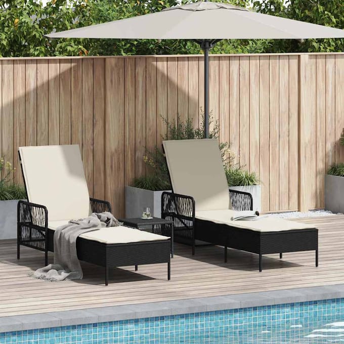 vidaXL - Ligstoel - 3 - st - poly - rattan - Zwart - en - Crème - Wit