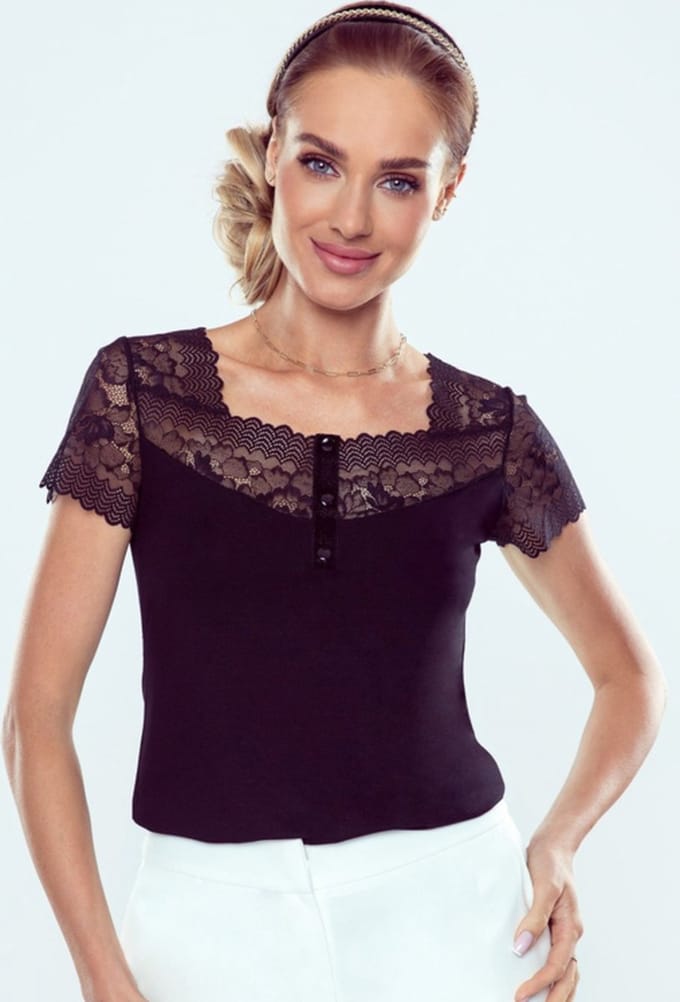 Eldar Carin viscose damesblouse met kant zwart S