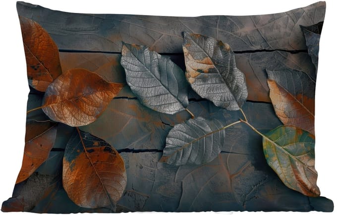 Buitenkussens - Bladeren - Herfst - Grijs - Natuur - 60x40 cm - Weerbestendig