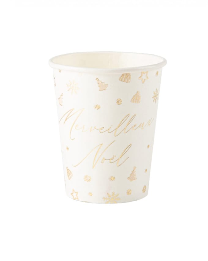 ARTYFETES - 8 prachtige witte en gouden kerstbekers van 255 ml van karton