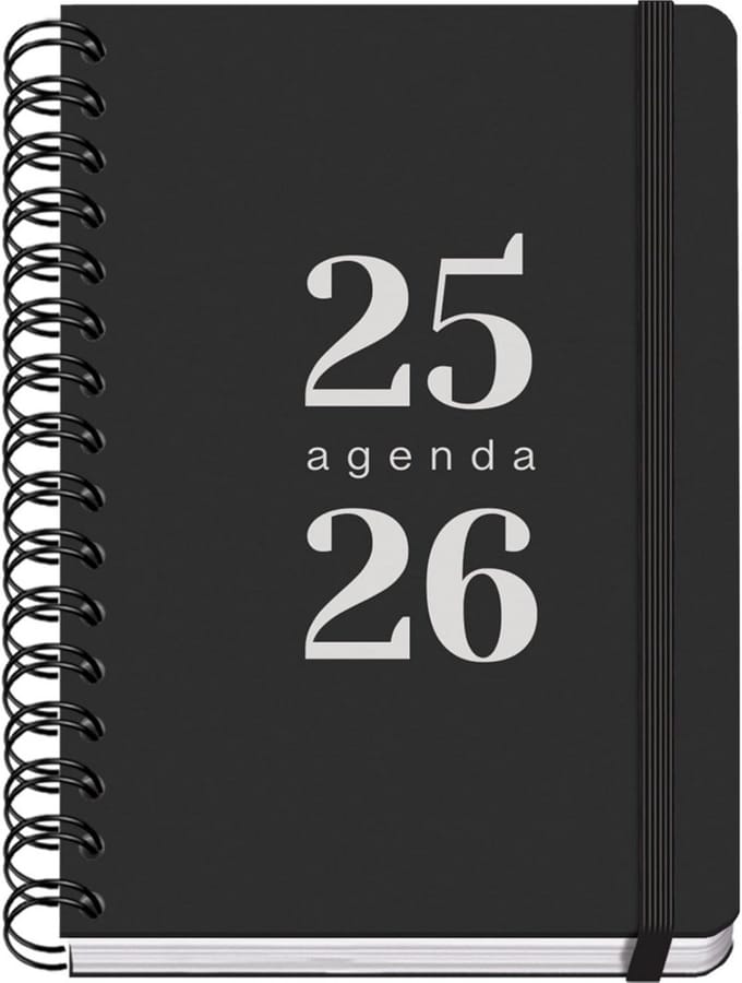 Schoolagenda 2025-2026 A5 - Weekoverzicht, Bilingual, Dubbele Spiralbinding en Elastische Sluiting