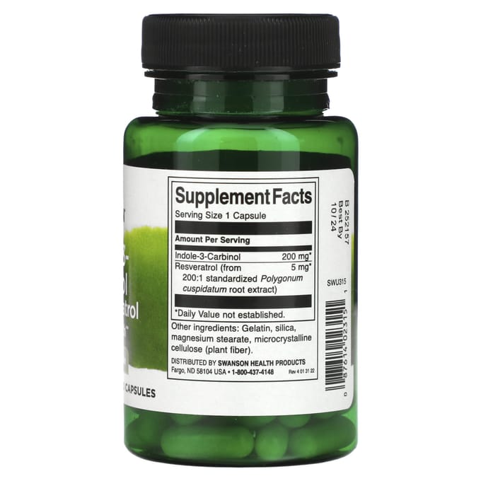 Indool-3-carbinol en resveratrol, 200 mg, 60 capsules
