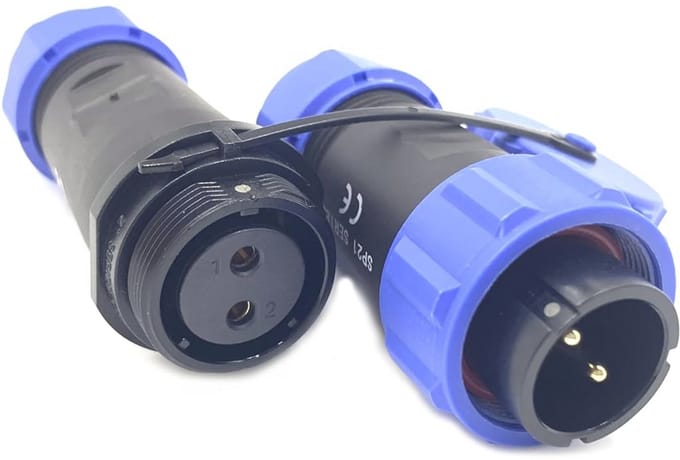 2-polige waterdichte luchtvaartstekker IP68 - in-line type 500V 30A