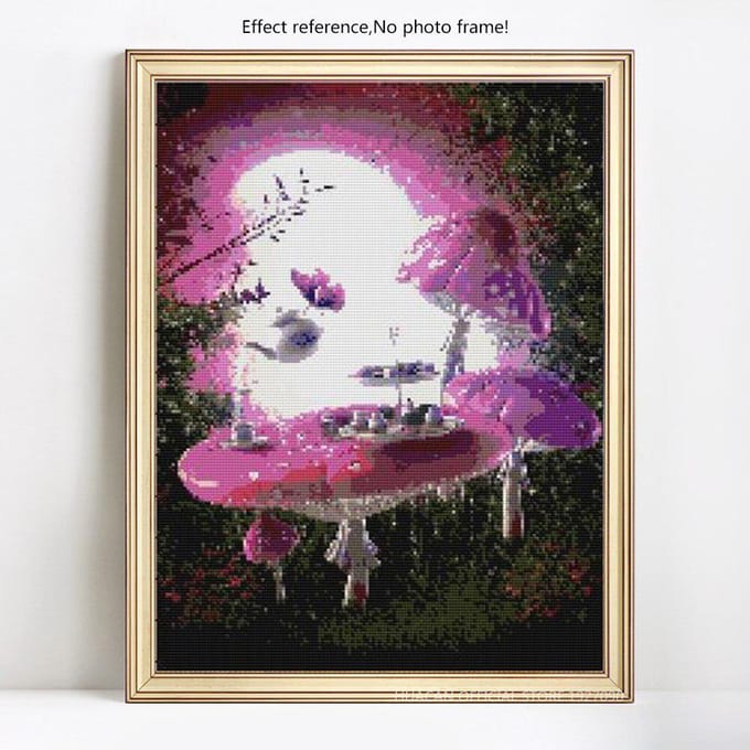 Peinture diamant dessin animé champignon, vaisselle, broderie diamant, image 20X30CM pink