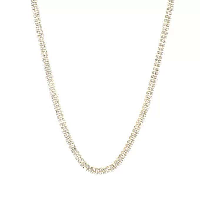 Bijoutheek Collier Dubbele rij witte stenen Goud