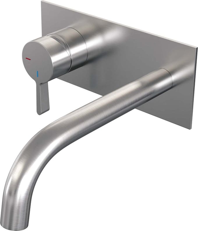 Brauer Brushed Edition inbouw wastafelmengkraan met gebogen uitloop en afdekplaat model E2 RVS geborsteld PVD