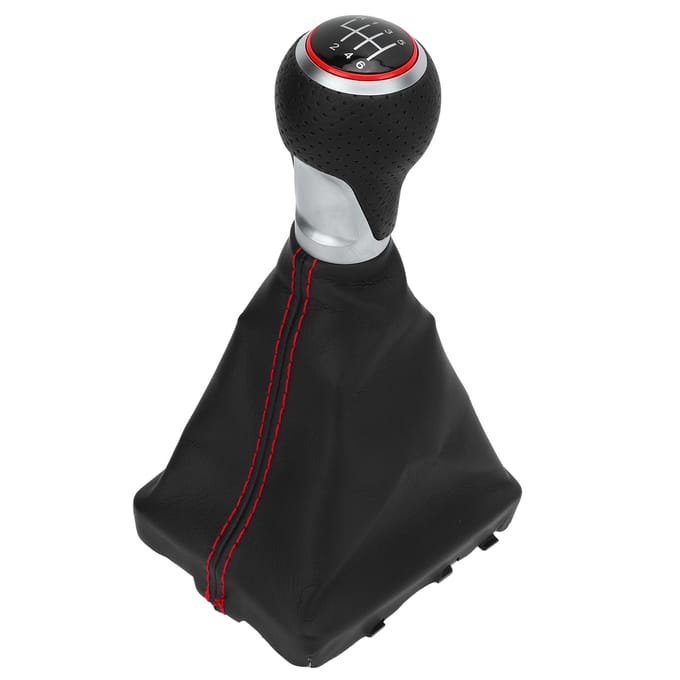 Auto 6-Traps Versnellingspookknop Witte Opschriften Ergonomische Vervanging voor A6 C6 2004‑2011 LHD Rode Ring black