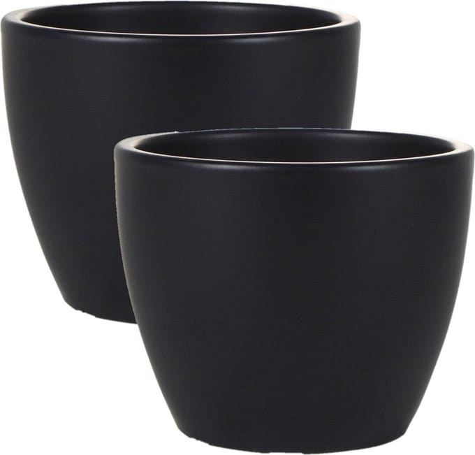 Ter Steege Bloempot - 2x - zwart - glans - Scandinavisch - 13 x 11 cm - plantenpot