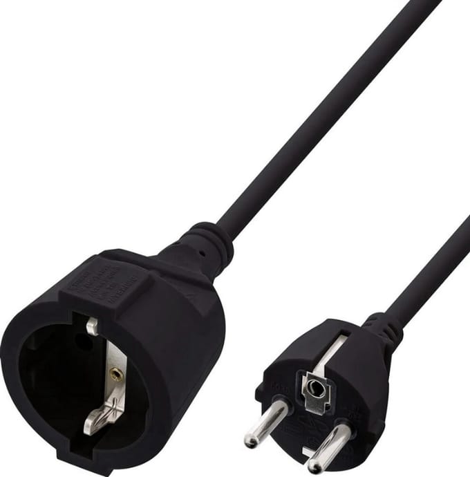 Thuys – Stroomverlenging Geaarde – Contactstekker / Bus – Zwart – 20 Meter