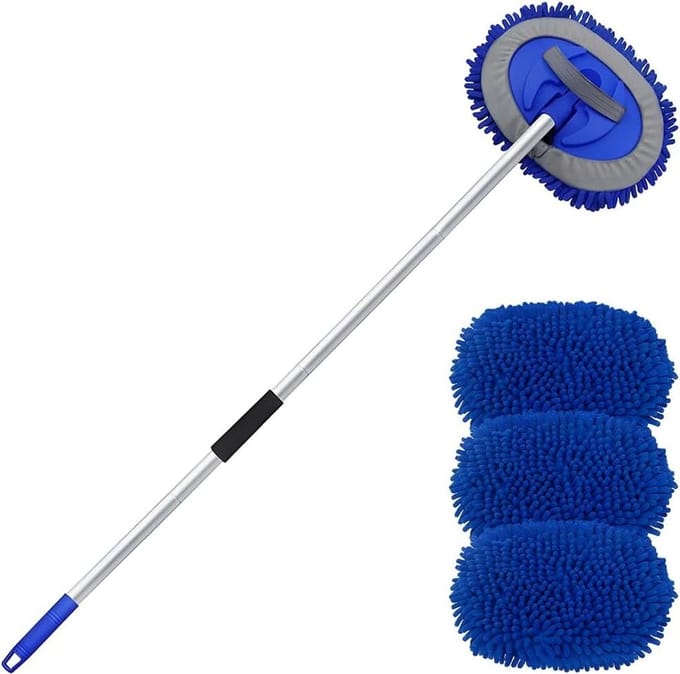 Autowasborstel met telescoopgreep - microvezelborstel - blauw .