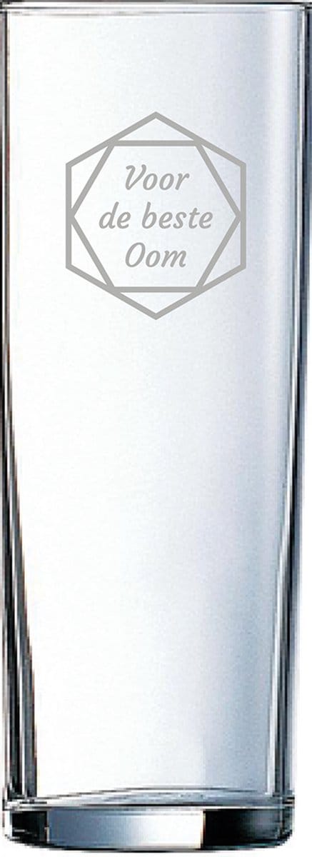 Gegraveerde longdrinkglas 31cl voor de beste Oom in hexagon