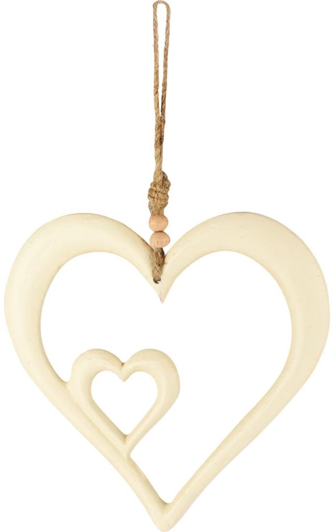 Dekoratief | Hanger hart m/kralen, wit, aluminium, 12x12cm | A258274