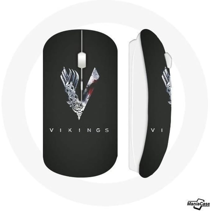 Souris Sans Fil Vikings Série Saison 6 logo V Epée Gris Fond Noir