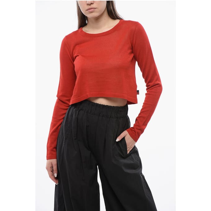 Cropped trui met ronde hals en viscosemix in rood