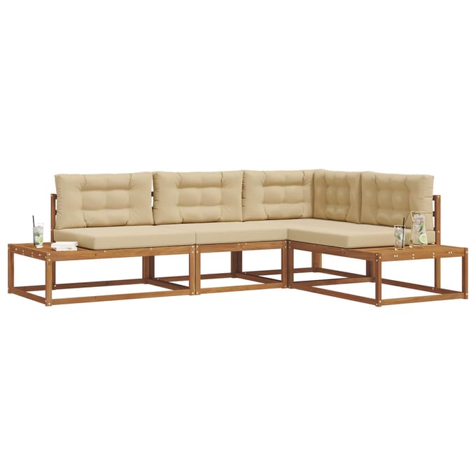 vidaXL - Buiten - bank - set - 4 - st - 4-zits - Polyester - Natuurlijk - en - Beige