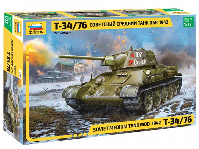 Zvezda Modelbouwpakket Militaire voertuigen - 3686 Soviet Medium Tank T-34/76 mod. 1942 Plastic - 1:35 - Modelbouw