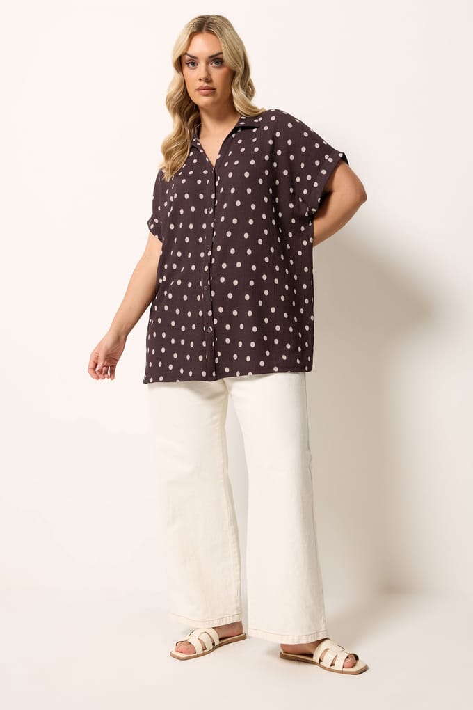 Yours Chocoladebruine Blouse Met Stippen Size 42