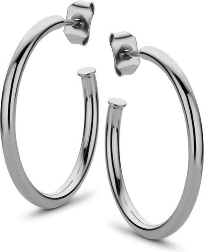 CO88 Collection Elemental 8CE-70054 Stalen Oorringen - Rond 25 mm - Zilverkleurig