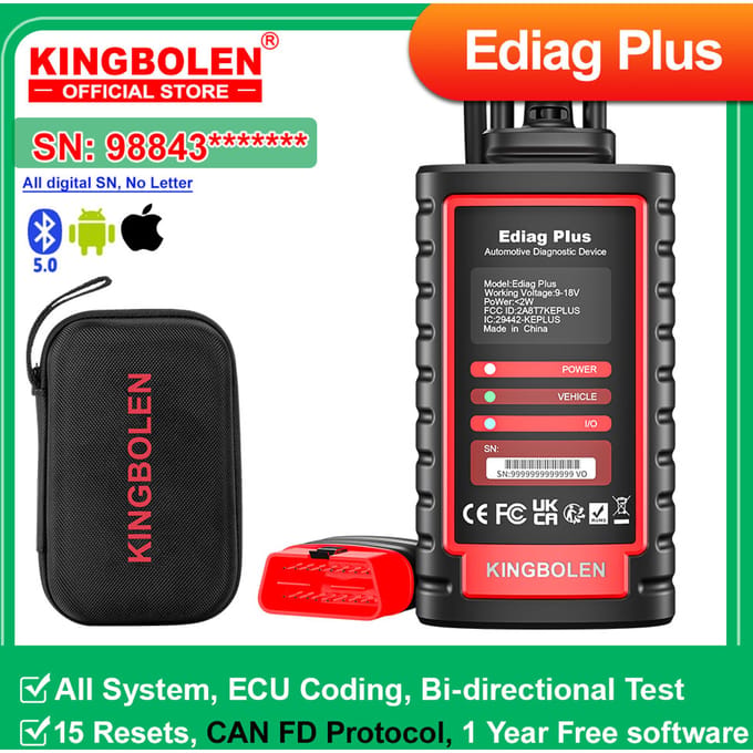 KINGBOLEN EDIAG PLUS Alle Diagnostische Scanner van het Systeem OBD2, Intelligente Scan Tool Support CAN-FD Protocol, 15+ Reset, ECU Codering, met 1