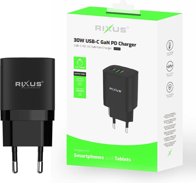 Rixus - Fast Charging Adapter 30W - Zwart