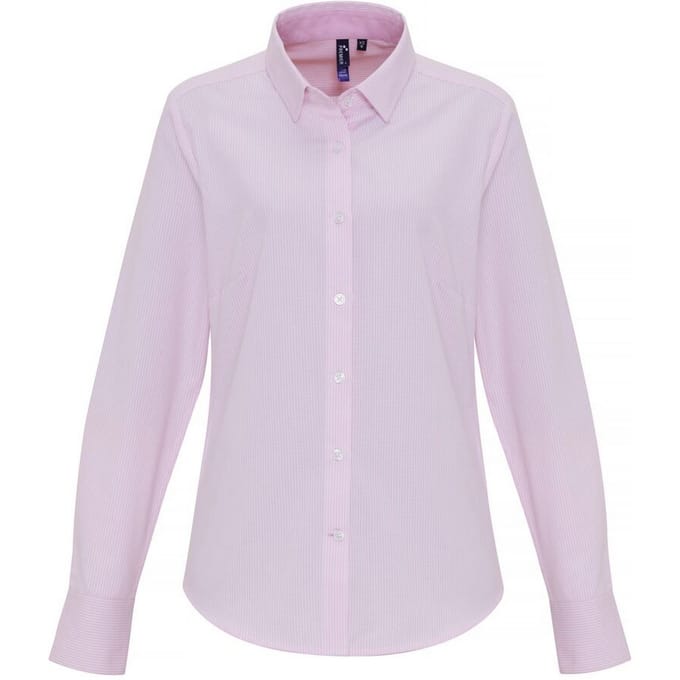 Premier Vrouwen/dames Katoen Rijke Oxford Stripe Blouse (Wit/Roze)