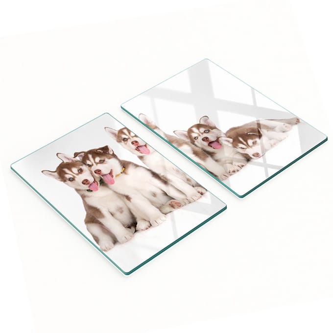 Glazen snijplanken met afbeeldingen van huskypuppy's, 2x40x52 cm