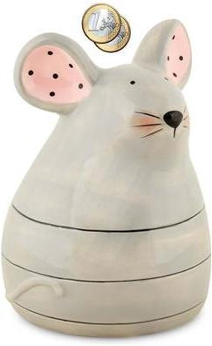 Spaarpot muis grijs met roze details