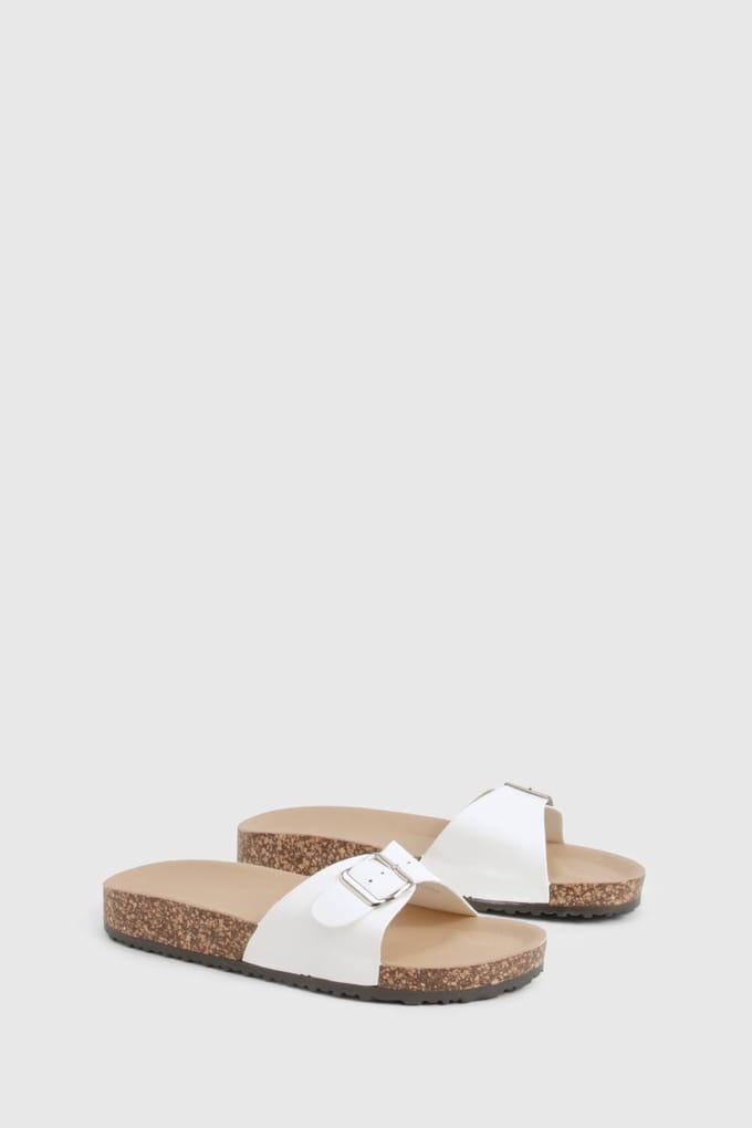 boohoo Dames Buckle Footbed Slider | Wit | Maat: 36