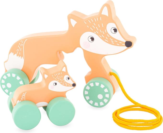 Trekfiguur Vos met Baby - Oranje - Hout - Ulysse Couleurs d'Enfance