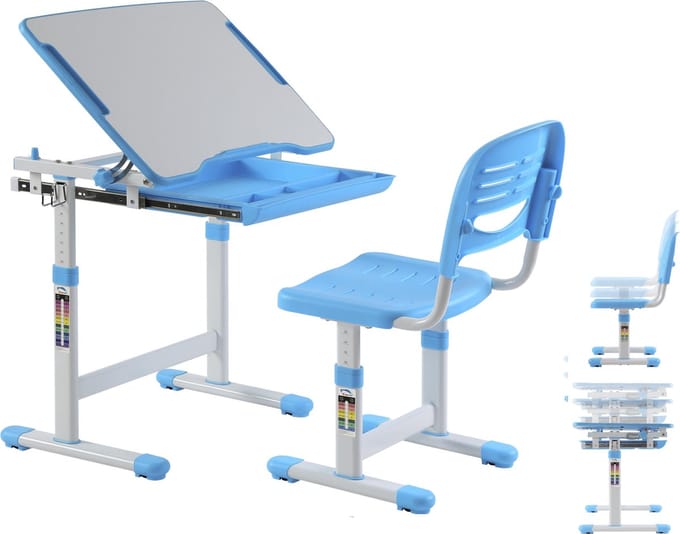 Kinderbureau met bureaustoel ergonomisch in hoogte verstelbaar - tekentafel - schooltafel