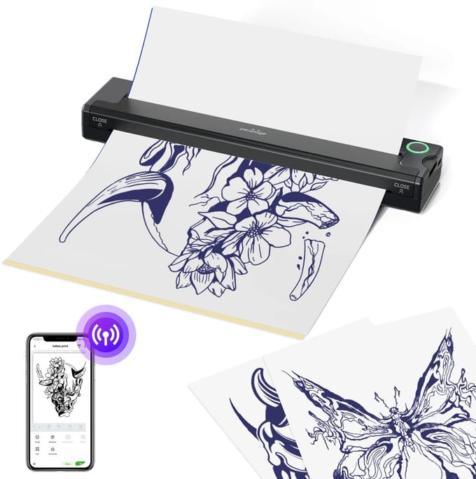 UFTA Thermische Printer - Tattoo Printer - Draadloos Draagbare Printer - Bluetooth A4 - 203 DPI Hoge Resolutie - Snel 10ppm