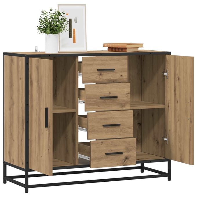 vidaXL - Dressoir - Artisanaal - eiken - 92 - x - 35 - x - 76 - cm - Bewerkt - hout