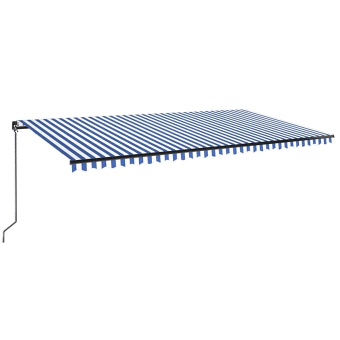 vidaXL - Luifel - handmatig - uittrekbaar - met - LED - 600x350 - cm - blauw - en - wit