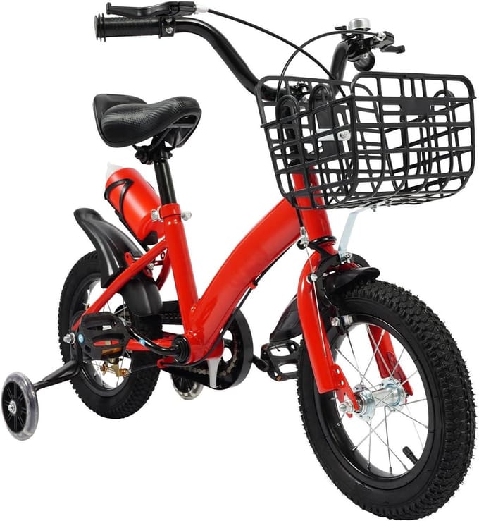Kinderfiets 12 inch - Loopfiets - Eerste Fiets - Inclusief Mandje - 80-105 cm Lengte - Rood