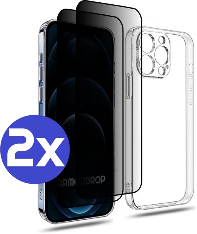 ArmorDrop Transparant Hoesje Inclusief 2x Privacy Screenprotector Geschikt Voor iPhone 12 Pro Max