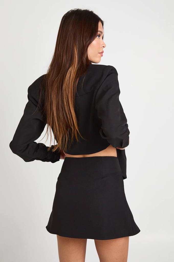 boohoo Dames Zilveren knop geweven minirok | Black | Maat: 8
