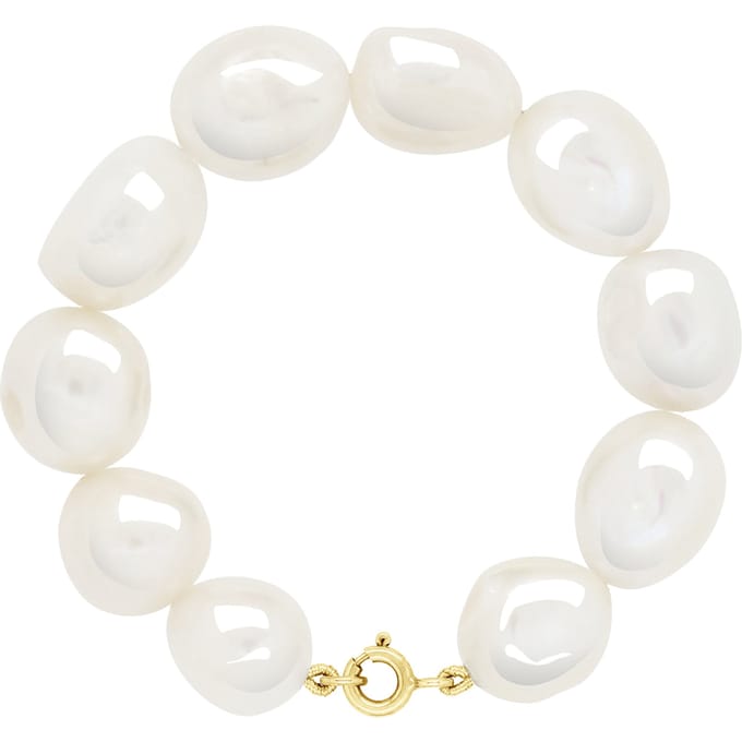 Armband Goud - Rij van Echte Zoetwaterparels Barok 11-12 mm