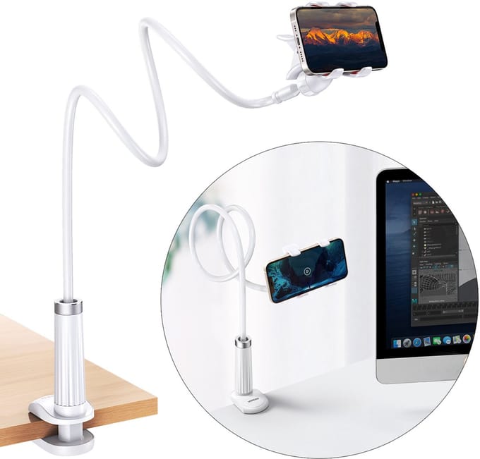 Universele houder standaard voor telefoon, tablet, statief met flexibele arm, wit