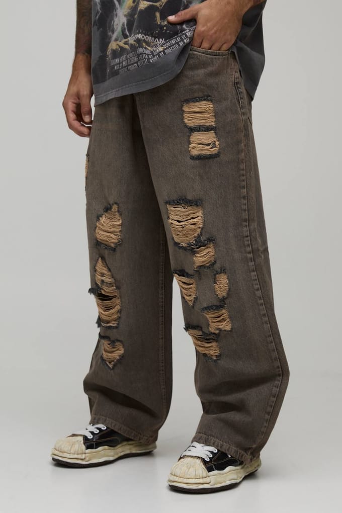 Extreme Baggy Jeans Met Scheuren Over De Hele Broek | Stone | Size 38