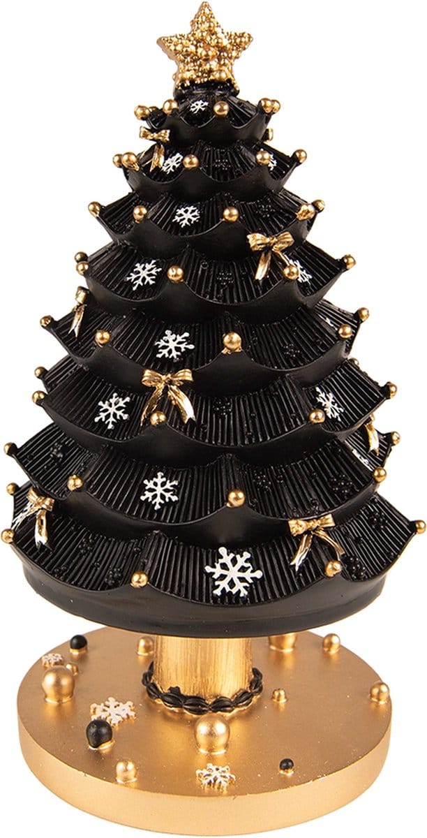 Clayre & Eef Muziekdoos Kerstboom 20 cm Zwart Polyresin Kerstdecoratie Beeld