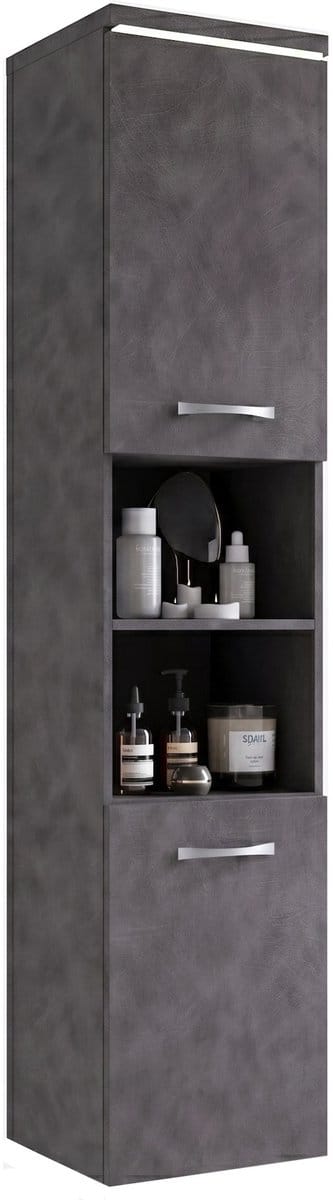 Badplaats Badkamerkast Paso 35 x 35 x 160 cm – Donker Grijs – Hangende Kolomkast met 2 Deuren
